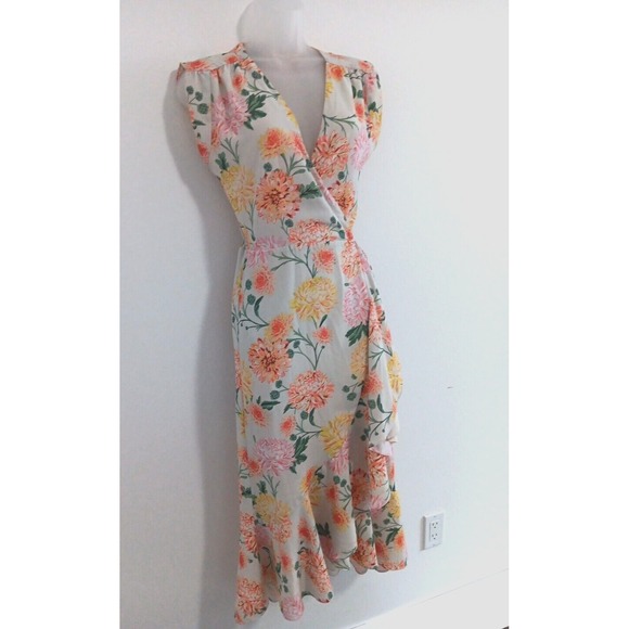 Yumi Kim True Wrap Dress XS High Low‎ Ruffle Midi Romantic Bridal Shower Girly - Picture 3 of 11